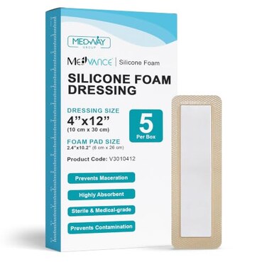 MedVance 5 Pack 4x 12 Silicone Foam Dressing Bordered Dressing Waterproof Silicone Bandages for Wounds Care Bed Sore Patches Super Absorbent Wound Dressing Self Adhesive Pressure Sore Pads