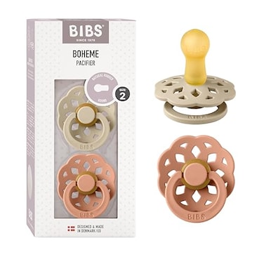 BIBS Pacifiers Boheme Collection BPAFree Baby Pacifier Made in Denmark Set of 2 VanillaPeach Color Premium Soothers Size 618 Months