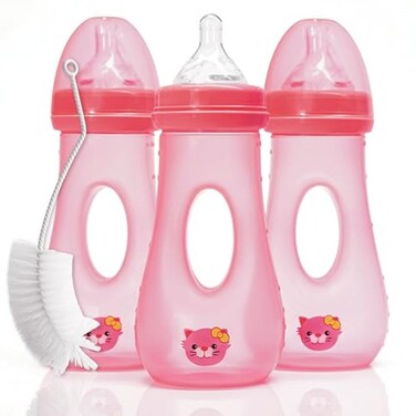 Avima 8 oz Easy Grip Baby Bottles w Medium Flow Nipples 39M Set of 3