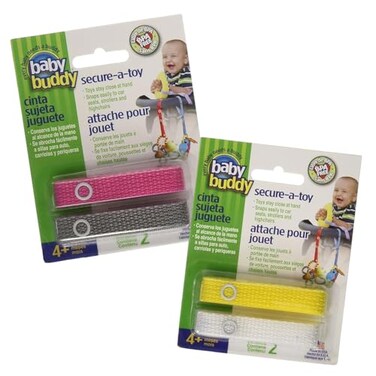Baby Buddy SecureAToy Safety Strap Secures Toys Teether Pacifiers to Strollers Highchairs Car Seats Adjustable Keep Toys Sanitary Registry Must Have Girls Colors Colors May Vary 4 Count
