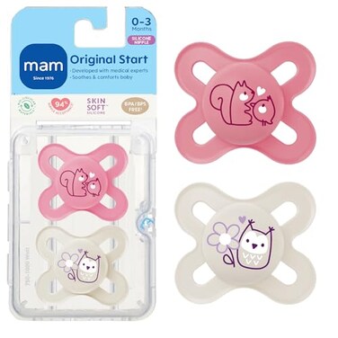 MAM Original Start Baby Pacifiers 03 Mths Skin Soft Silicone 2 Pack