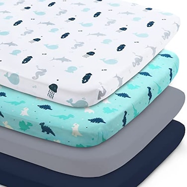 SPRINGSPIRIT Bassinet Sheet 4 Pack for Baby Boys Bassinet Sheets Ultra Soft Universal Fit for Most Rectangle Oval Hourglass Bassinet Mattress Bassinet Sheets Navy