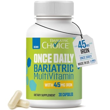 Bariatric Choice Bariatric Multivitamin with Iron 45mg Once Daily Easy to Swallow Capsule for Gastric Bypass Sleeve Patients High Potency Vitamins A D B12 More 1 Month Supply 30 Count
