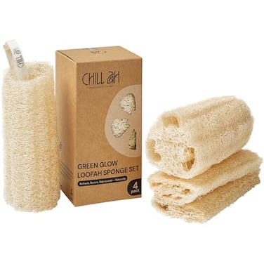 Chill Ah Natural Loofah Sponge Set 100 PlantBased DyeFree Biodegradable Bath Exfoliator for Glowing Skin Handcrafted in Vietnam 4Pack