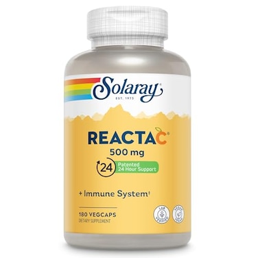 كبسولات مكمل غذائي SOLARAY ReactaC فيتامين سي 500 ملغ، حاصلة على براءة اختراع، لدعم المناعة لمدة 24 ساعة، فيتامين سي مع بيوفلافونويدات وروتين، مضاد للأكسدة ومعزز للمناعة، نباتي، 180 حصة