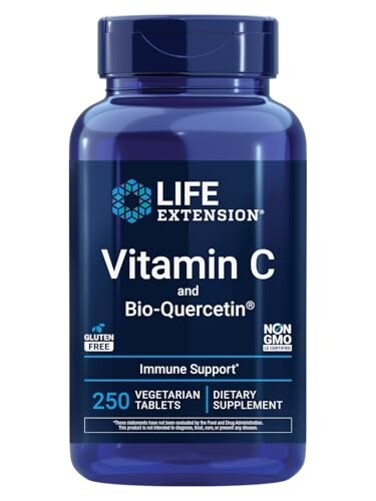 Life Extension Vitamin C and BioQuercetin Cardiovascular Health Supplement Immune Support Highly absorbable quercetin Vitamin C Gluten Free NonGMO Vegetarian 250 Tablets