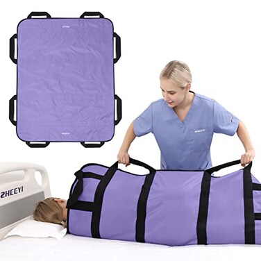ZHEEYI Multipurpose 48 x 40 Positioning Bed Pad with Reinforced Handles Reusable Washable Patient Sheet for Turning Lifting Repositioning DoubleSided Nylon Fabric Purple