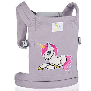 HappyVkBaby Doll CarrierDoll Carrier Front Back for Little GirlsGrey Unicorn