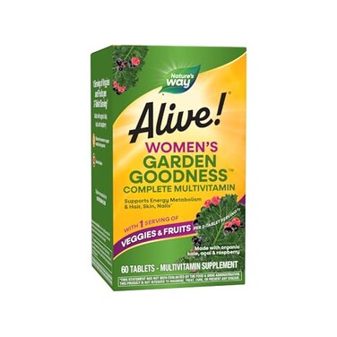 Nature's Way Natures Way Alive Womens Garden Goodness Complete Multivitamin 1 Serving Veggies Fruits per 2Tablet Serving with Organic Kale Acai Raspberry 60 Tablets Packaging May Vary