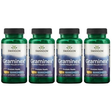 Swanson Maximum Strength Graminex Flower Pollen Extract Supports Prostate Health Urinary Tract Function and Kidney Health Mens Health Supplement 60 Capsules 500mg Each 4 Pack
