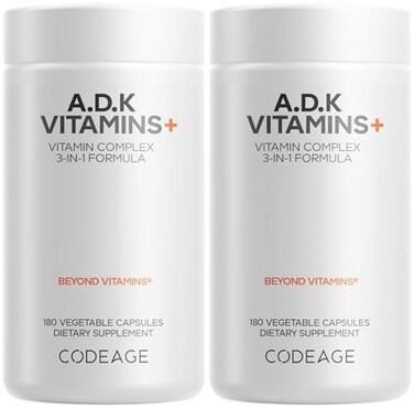 Codeage ADK Vitamins Supplement Essential Vitamin A D3 5000 IU K1 K2 MK4 MK7 6Month Supply 1 Capsule per Serving NonGMO GlutenFree 2Pack