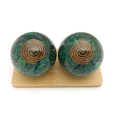 Top Chi Natural Malachite Orgonite Baoding Balls for Hand Therapy Exercise and Stress Relief Large 2 Inch