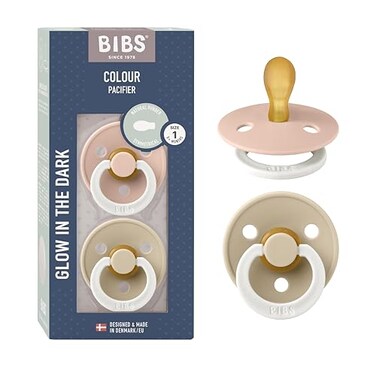 لهايات BIBS، 6 أشهر، عبوة من قطعتين، حلمات متماثلة، خالية من مادة BPA، مطاط طبيعي، صنع في الدنمارك، لون أحمر خدود/فانيليا متوهجة