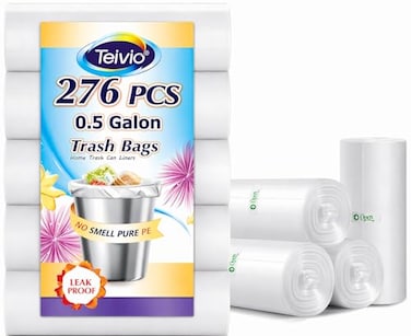 Teivio 05 Gallon Mini 11 x 12 Small Clear Trash Bags Tiny Bathroom Garbage Can Liners by Small Plastic Bags for Desktop Trash BinDogPoop Car Fit 2 Liters or Less Can 300 Counts Clear