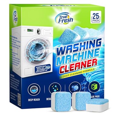 True Fresh Washing Machine Cleaner Tablets 25 Pack for Front Load Top Load HE Washers Helps Remove OdorCausing Residue Limescale Grime Deep Cleans Drum Pump Valve Hoses Septic Safe