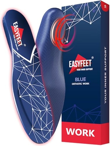 EASYFEET Orthotic Work Insoles Men Women Plantar Fasciitis Arch Support Inserts for Standing All Day Shoe Inserts for Work Boots Foot Pain Relief