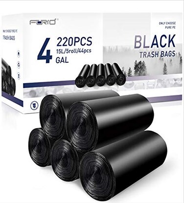 FORID Small Black Trash Bags 4 Gallon Garbage Bags 220 Counts Strong Plastic Trash Can Liners 15 Liter for Kitchen Bathroom Office Waste Basket Durable Thick Trash Bag