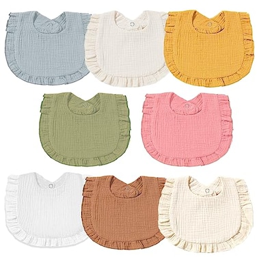 Duludulu Muslin Baby Bibs Soft 100 Cotton Drool Bandana Bibs for Baby Girls 8 Solid Colors Set