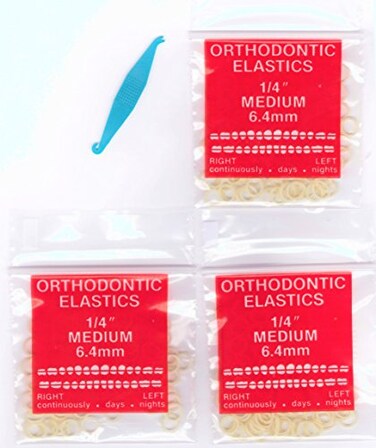 AdentalZ 14 inch Orthodontic Elastic Rubber Bands 300 Pack Natural Medium Force 35 oz for making bows Dreadlocks Dreads Doll Hair Braids Horse Mane Tail tooth gap FREE elastic placer by
