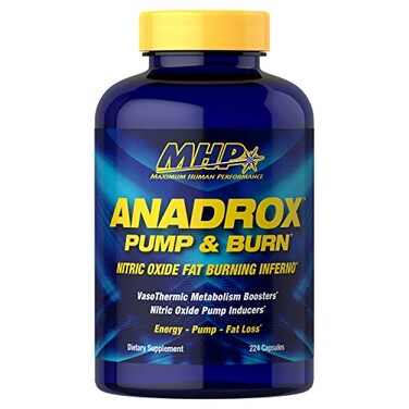 مكمل غذائي بشري فائق القوة MHP Anadrox Pump Burn Nitric Oxide Fat Burning Inferno، ٢٢٤ كبسولة
