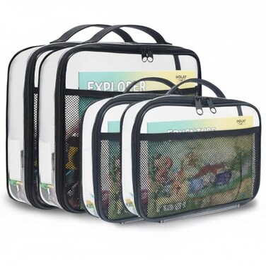 holay 4 Pack Building Block Storage Bags Clear Zippered Toy Organizer Case