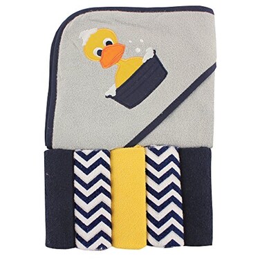 Luvable Friends Unisex Baby Hooded Towel with Five Washclothscottonpolyester Duck One Size