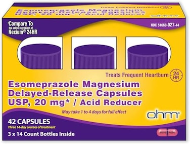 Ohm Esomeprazole Magnesium Delayed Release Capsules 20mg Frequent Heartburn Acid Reflux Relief 24 Hour Chest Stomach Acid Reducer 6 Weeks of Supply 42 Count
