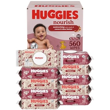 Huggies Nourish Scented Baby Wipes 10 Push Button Packs 560 Wipes Total