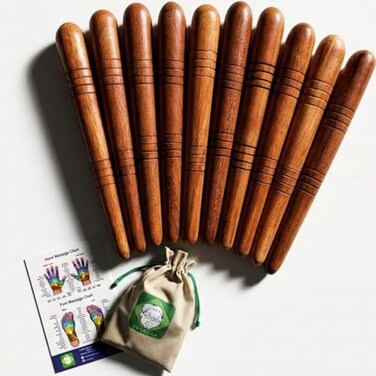 Lungcha Thai Traditional Wooden for Foot Massage Stick Tool Reflexology Set 10 Foot Massage