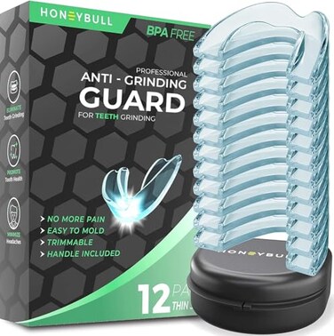 HONEYBULL Anti Grinding Guard Set for Light Grinding Comfortable Custom Mouth Guard for Nighttime Teeth Grinding 12 Pack Thin