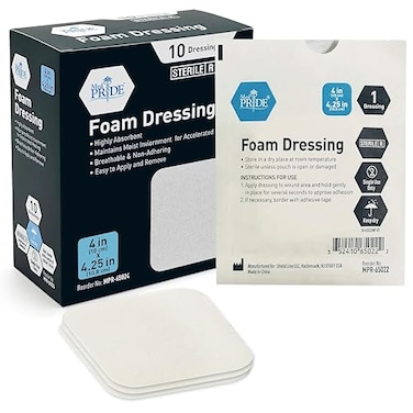 MED PRIDE Foam Dressings for Wounds 4x4in Sterile NonAdhesive Pads Highly Absorbent Waterproof Medical Foam Padding 10 Count Pack of 1