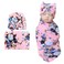 DRESHOW BQUBO Newborn Receiving Blanket with Bow Hat Set Flower Print Baby Swaddle Blanket with Beanie Nursery Swaddle Wrap