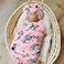 DRESHOW BQUBO Newborn Receiving Blanket with Bow Hat Set Flower Print Baby Swaddle Blanket with Beanie Nursery Swaddle Wrap