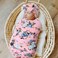 DRESHOW BQUBO Newborn Receiving Blanket with Bow Hat Set Flower Print Baby Swaddle Blanket with Beanie Nursery Swaddle Wrap