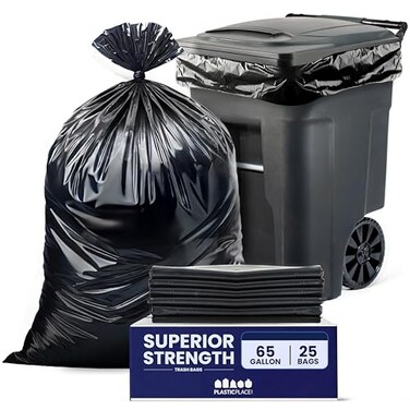 Plasticplace 65 Gallon Trash Bags 27 Mil Black Heavy Duty Garbage Can Liners 50 x 48 25 Count W65LDB225A