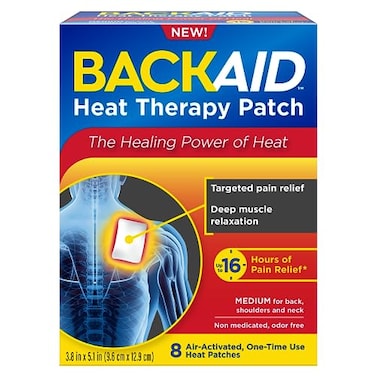 لاصقات العلاج الحراري Backaid، متوسطة الحرارة، تعمل بالهواء لتخفيف آلام الظهر والكتفين والرقبة، 8 قطع