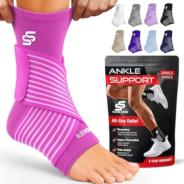 SS SLEEVE Sleeve Stars Ankle Brace for Women Men Ankle Wrap for Sprain Compression Sleeve for Plantar Fasciitis Relief Easy Customizable Support w Removable Strap SingleM1012Hot Pink