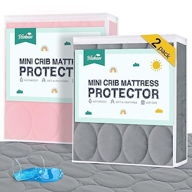 Biloban Mini Crib Mattress Protector Sheets Waterproof 2 Pack Quilted Pack and Play Mattress Pad Cover Fits for Baby Mini CribPlayenPack and Play Mattress Grey Pink 38x24