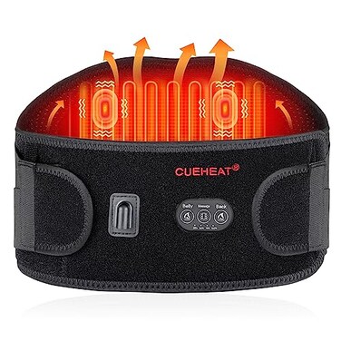 وسادة تدفئة CUEHEAT لتخفيف آلام الظهر، تعمل بالبطارية، لفافة تدفئة لتخفيف آلام أسفل الظهر للرجال، وسادة تدفئة للظهر مع تدليك للظهر والبطن، لون أسود داكن، 45 بوصة