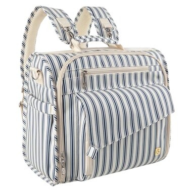 ALLCAMP OUTDOOR ALLCAMP Diaper Backpack Waterproof Large Capacity Baby Bag MultiFunction Nappy Bag with Stroller Hooks Convertible Tote Blue Stripe