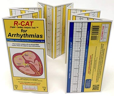 دليل R-CAT المرجعي لتخطيط القلب الكهربائي (EKG) لاضطرابات النظم القلبي، يحتوي على جميع نظم تخطيط القلب الكهربائي المعروفة. كتيب دراسي ممتاز لتفسير تخطيط القلب الكهربائي، تفسير نظم القلب أصبح سهلاً.