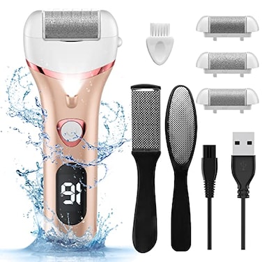 Geopu Electric Foot Callus Remover Rechargeable Portable Electronic Foot File Pedicure Kits Waterproof Foot Scrubber File Professional Pedicure Tools Foot Care for Dead Skin Ideal Gift 3 Rollers