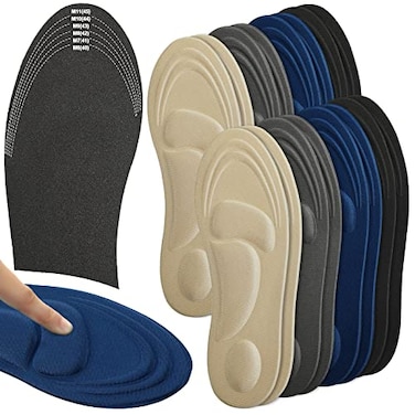Janmercy 8 Pairs Arch Support Insoles for Men 5d Sponge Shoe Insoles Replacement Innersoles Cushioning Shoe Inserts Comfortable Comfort for Massaging711Gray Black Beige Blue