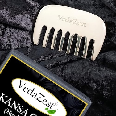 Vedazest Bronze Kansa Gua Sha Massage Tool Kansa Comb Tendon Massage Scraper Muscle Pain Relief Scar Tissue Breakup Hair Loss Prevention Massager
