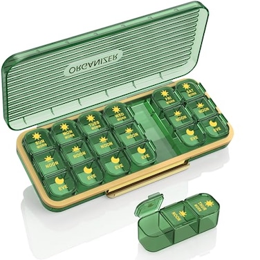 Acedada Pill Organizer 3 Times A Day 7Day Pill Box 3 Times A Day Weekly Medicine Box Organizer 7 Detachable Portable Daily Pill Container Dispenser Case for Vitamins Fish Oils Supplements Green