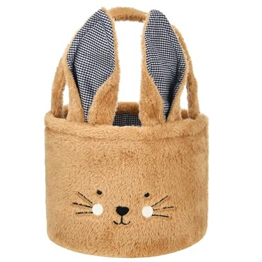 ONGLYP Easter Bunny Basket Plush Cute Bunny Tote Bags Cute Rabbit Design Personalized Easter Bucket for Kids Carrying Gift and Eggs PlushBrown
