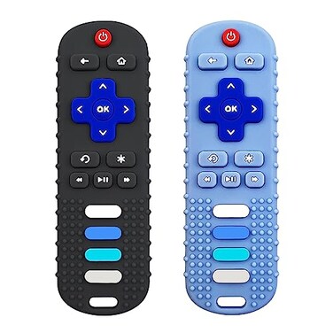 ERSIHUA 2Pack Silicone Baby Teething Toys TV Remote Teethers for 61218 Months Infant Fire Remote Shape Toddlers Silicone Teethers for Boys and Girls Sensory ToyBlackBlue