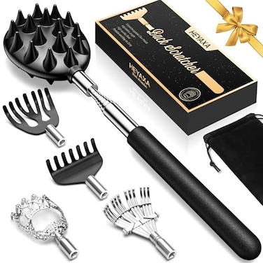 HEYAXA Telescoping Back Scratcher with 5 Detachable HeadsDad Gifts for Men and Women Practical Gifts for Father Dad Adults with Gift Box