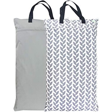 wegreeco Reusable Hanging Wet Dry Cloth Diaper Bag Grey Leaf Grey