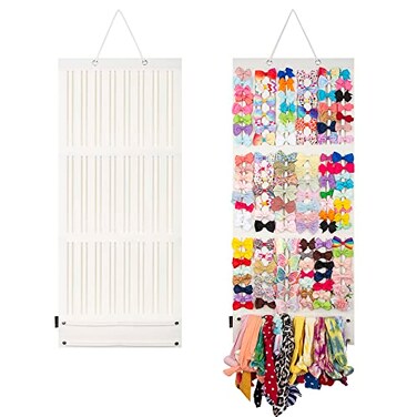 PACMAXI Baby Girl Hair Bows Clips Organizer Sturdy Stand Wall Hanging for Nursery Decor White Large
